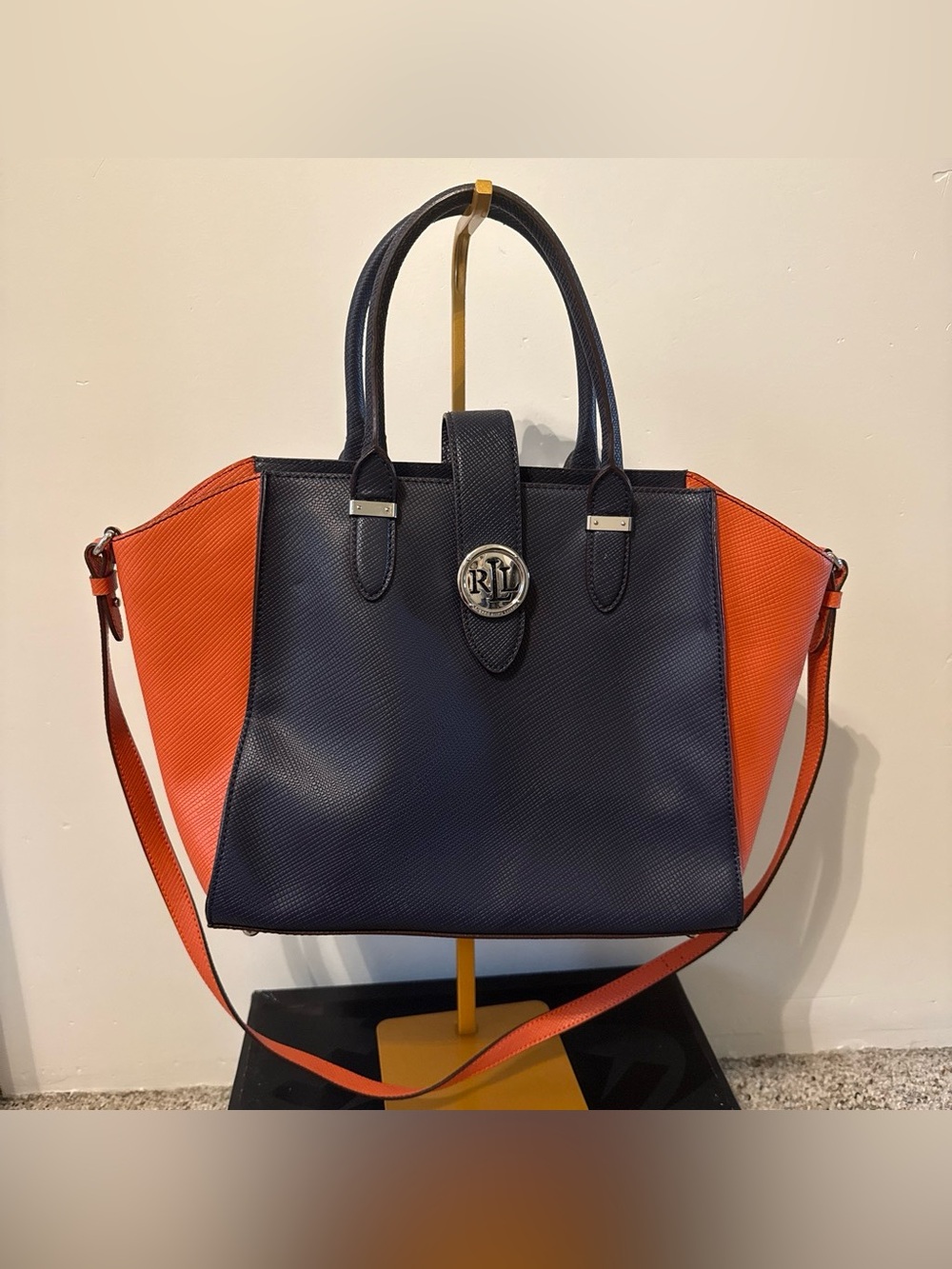 Ralph Lauren Navy Tote with Orange Side Panels